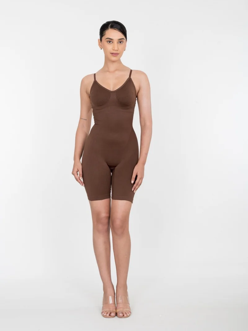 Shapercult Store Brown Mid Thigh Bodysuit for Women